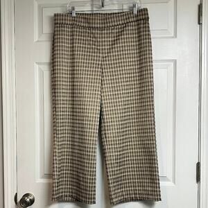 Isaac Mizrahi Tan Black Check Ponte Knit Pants Pull On Wide Leg Ankle Pants 16